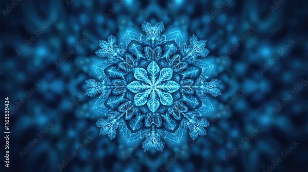 Aufkleber Snowflake abstract background idea. Intricate blue mandala design creating a calming and mesmerizing visual experience.
