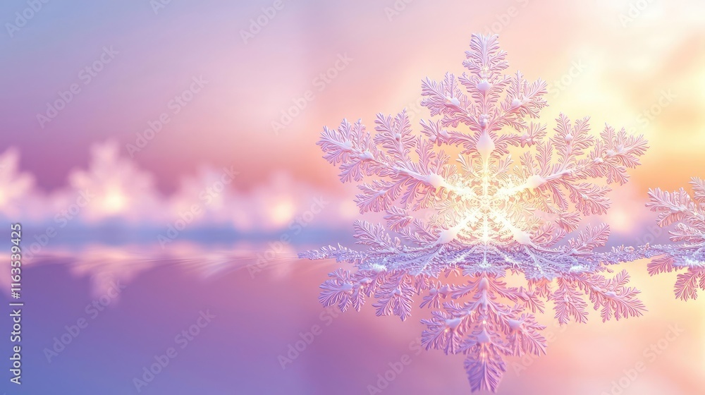 Poster snowflake abstract background idea. beautiful snowflake reflecting colors in nature, showcasing wint