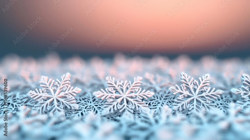Poster snowflake abstract background idea. close-up view of delicate snowflakes glistening in soft light, s