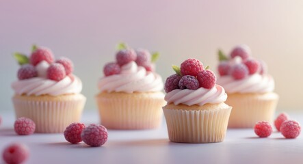 Delightful Cupcakes with Berry Toppings in Soft Pastel Background