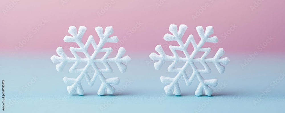 Poster snowflake abstract background idea. two elegant snowflakes on a pastel background representing winte