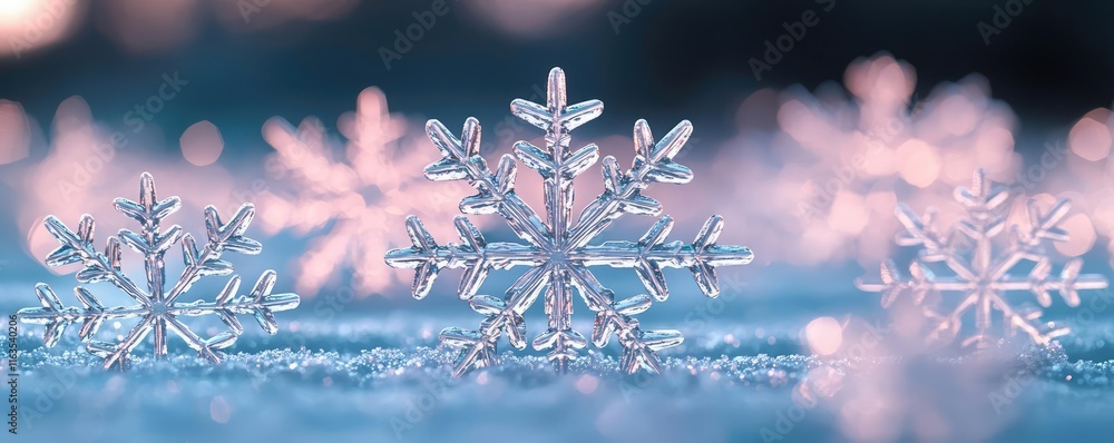 Poster snowflake abstract background idea. delicate snowflakes glisten in the sunlight, creating a winter w