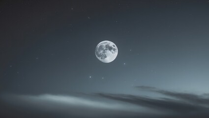 Obraz premium Crescent Moon Above Night Clouds and Stars