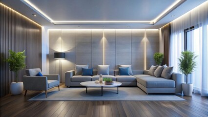Modern Living Room Interior Design with Soft Lighting and Neutral Color Palette