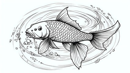 A Stunning Black and White Koi Fish Drawing