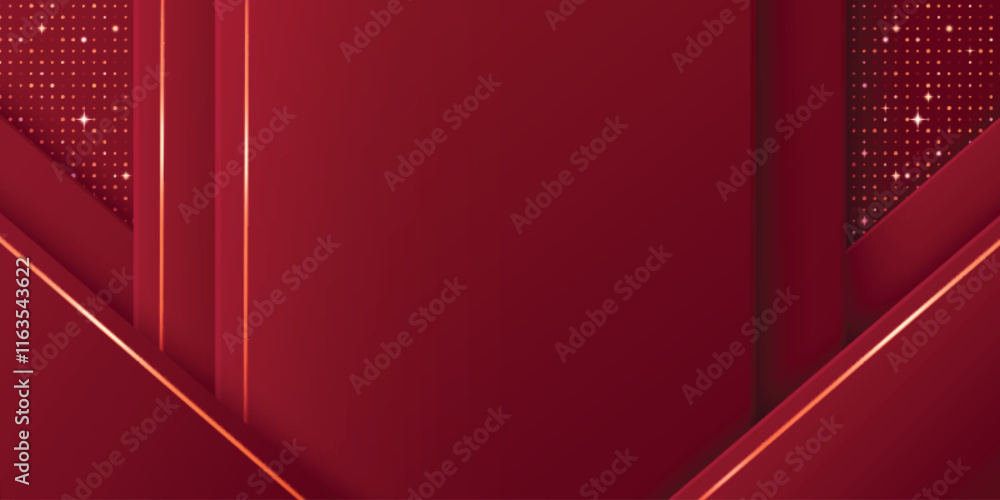 Poster luxury red layered background with golden geometric lines - premium abstract design with maroon over