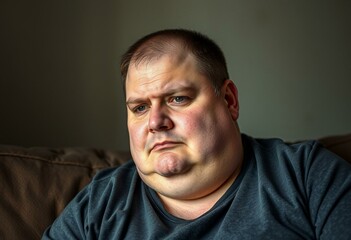 Obraz premium Sitting overweight male with sad expression