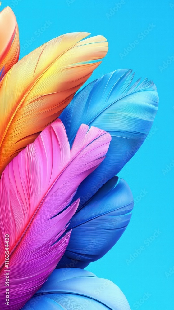 Canvas Prints Colorful feathers against a blue background. AI.