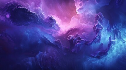 3D abstract design with soft flowing shapes, vibrant blue and purple gradients merging into a harmonious background.