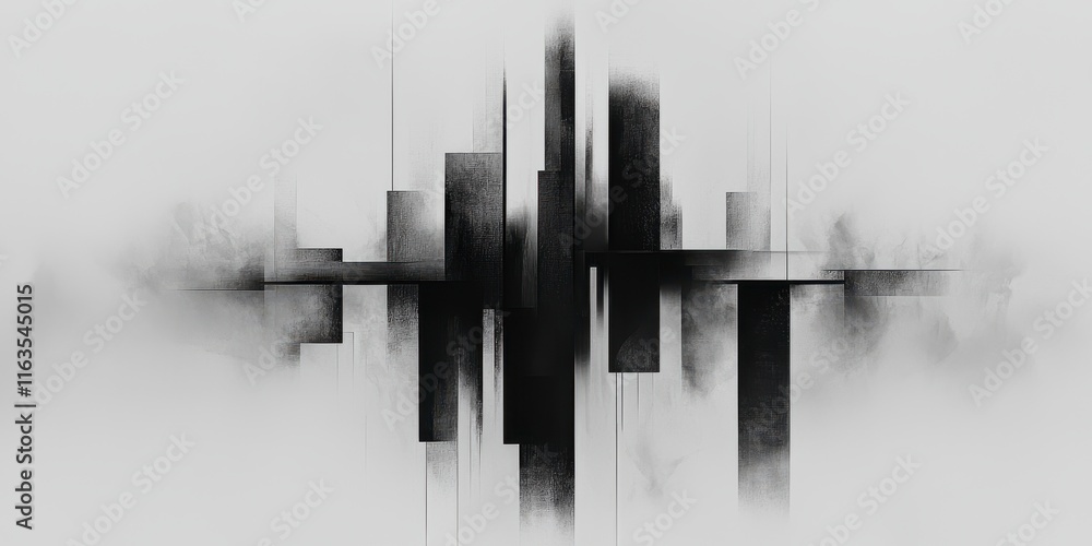 Aufkleber Abstract Monochrome Art with Geometric Shapes and Soft Fog Effect for Digital Use