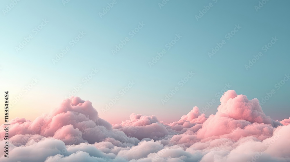 Poster dreamy pastel clouds floating in a serene sky at sunset, creating a tranquil atmosphere.