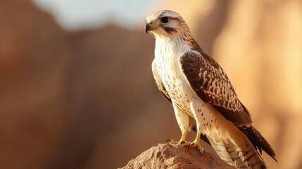 Eagle Perched on Rock Against Expansive Sky