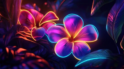 Neon Tropical Flowers: A Vibrant Digital Artwork