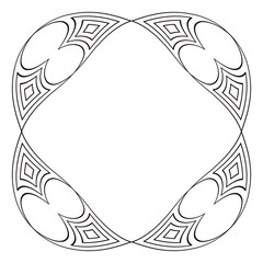 Abstract Ethnic Pattern Decorative Frame Hand-drawn Doodle Illustration Black Line Coloring Page Isolated Vector on White Background