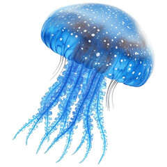 Fototapeta premium Vibrant Blue Jellyfish Isolated on White Background Transparent PNG Background.