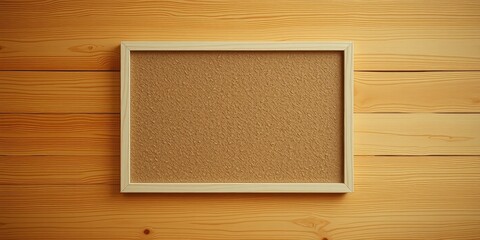 Empty corkboard framed in light wood against a wood background perfect for adding notes or mementos