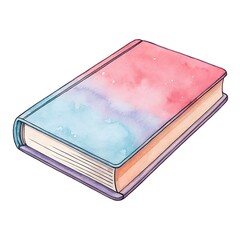 watercolor illustration of a colorful book, artistic watercolor illustration of a closed book with a blue and pink gradient cover, isolated on a white background.

