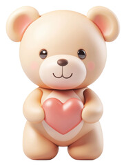 Obraz premium PNG A cute bear figure holding a pink heart, characterized by a soft design and cheerful expression.