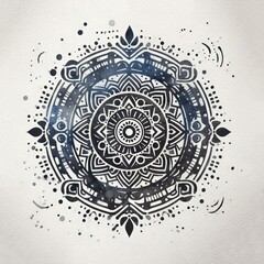 Intricate black and white circular design with swirling patterns and geometric shapes, resembling a mandala or tribal tattoo