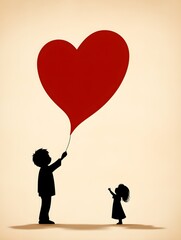 childhood bond as a brother holds a heart balloon for his little sister