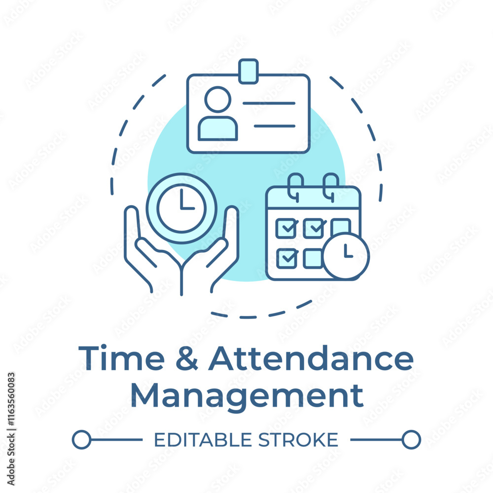 Poster time and attendance management soft blue concept icon. working hours. human resource information sys