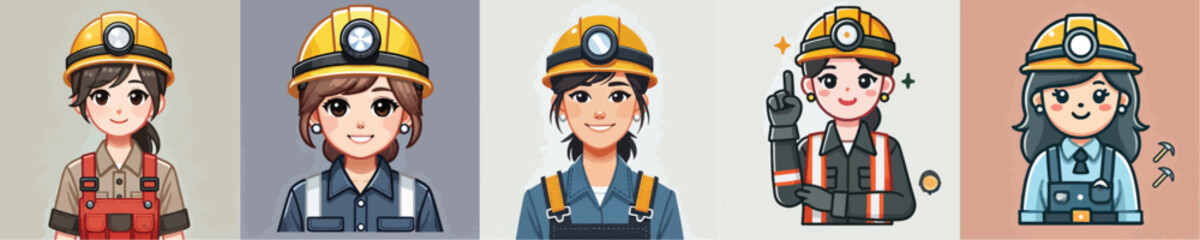 smiling female mine worker vector character