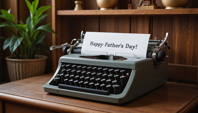 Vintage typewriter displaying Happy Father's Day card - Powered by Adobe
