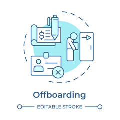 Offboarding soft blue concept icon. Employee termination from organization. Operational HR purpose. Round shape line illustration. Abstract idea. Graphic design. Easy to use in brochure