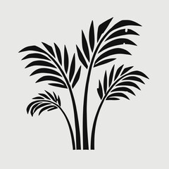 very simple, flat, and minimalist silhouette of a tropical plant in black color on a white background