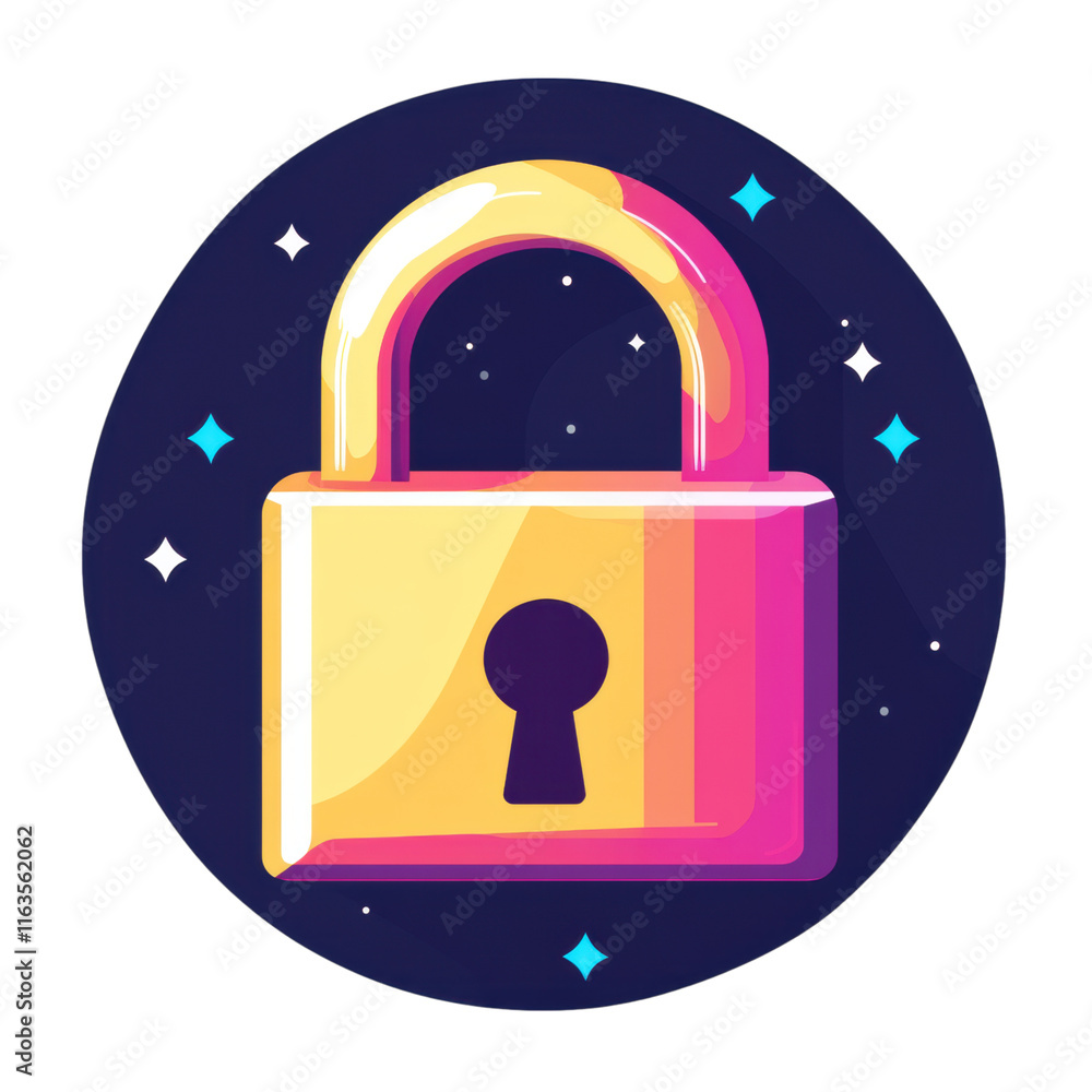 Poster bold shiny padlock icon minimalistic flat style transparent background digital security symbol