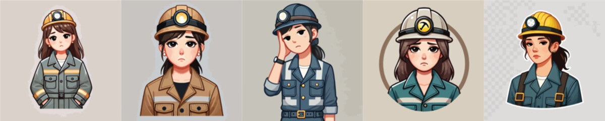 vector character of a female mine worker with a tired face