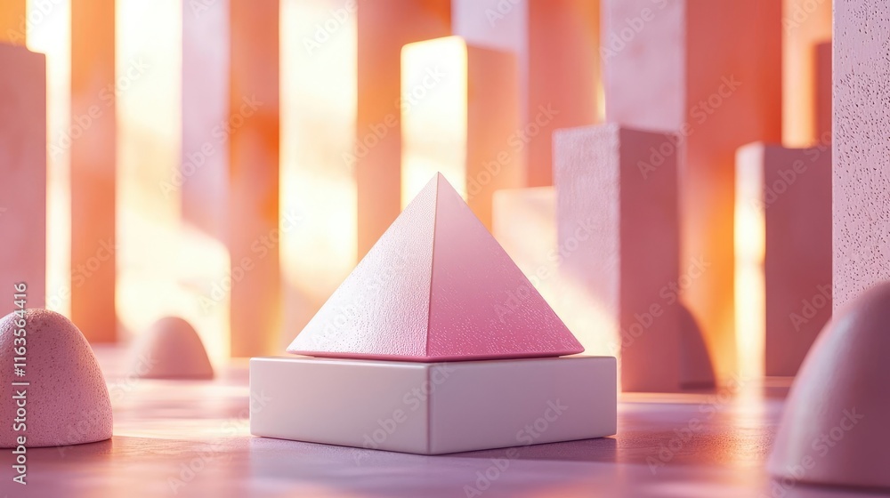 Poster a stylish 3d pyramid shapes on colorful background showcasing design and creativity.