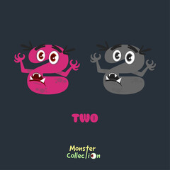 2, two, Monster Cartoon numbers, Colourful Cartoon Monster Collection with Cute and Scary Designs