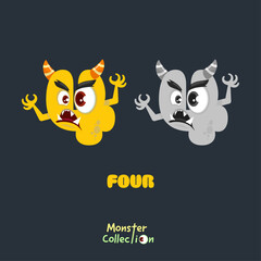 4, four, Monster Cartoon numbers, Colourful Cartoon Monster Collection with Cute and Scary Designs