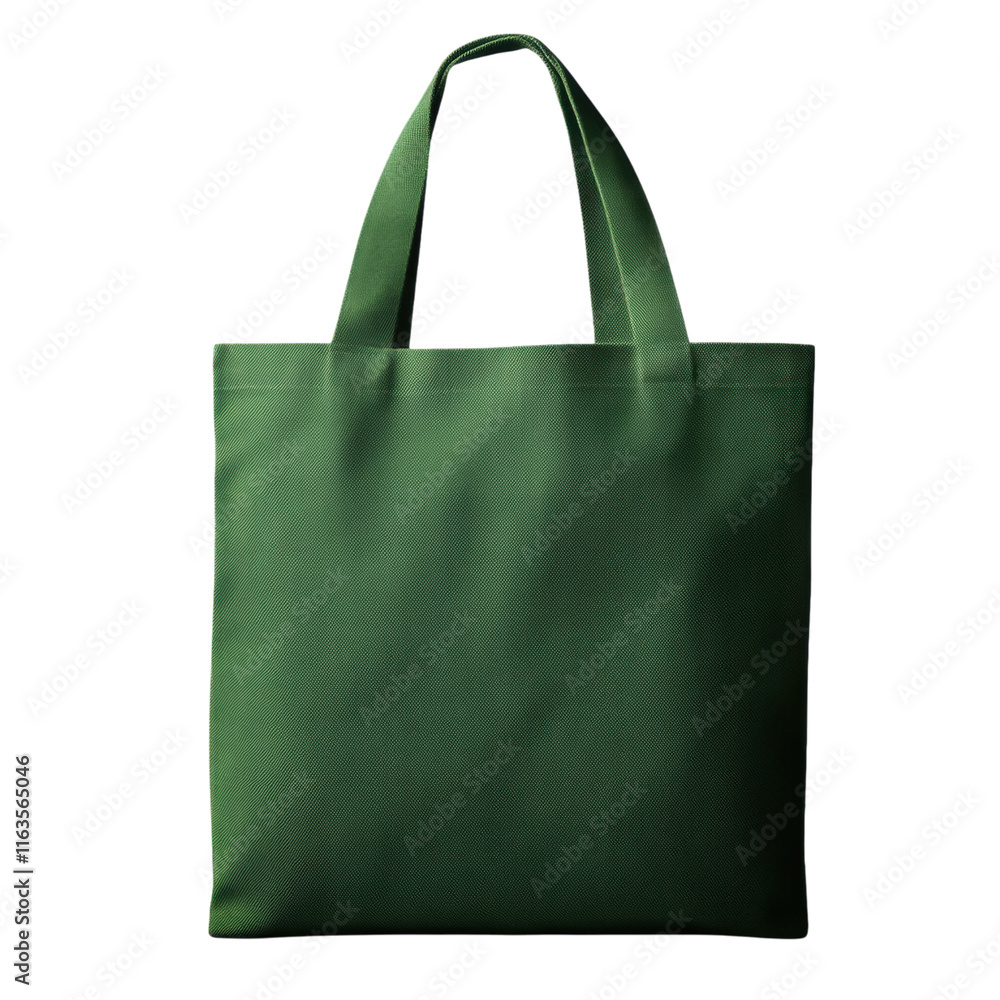 Poster green canvas tote bag mock-up with transparent background for showcasing designs and branding concep