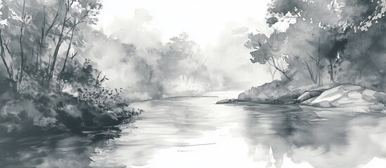Misty River Valley Landscape.
