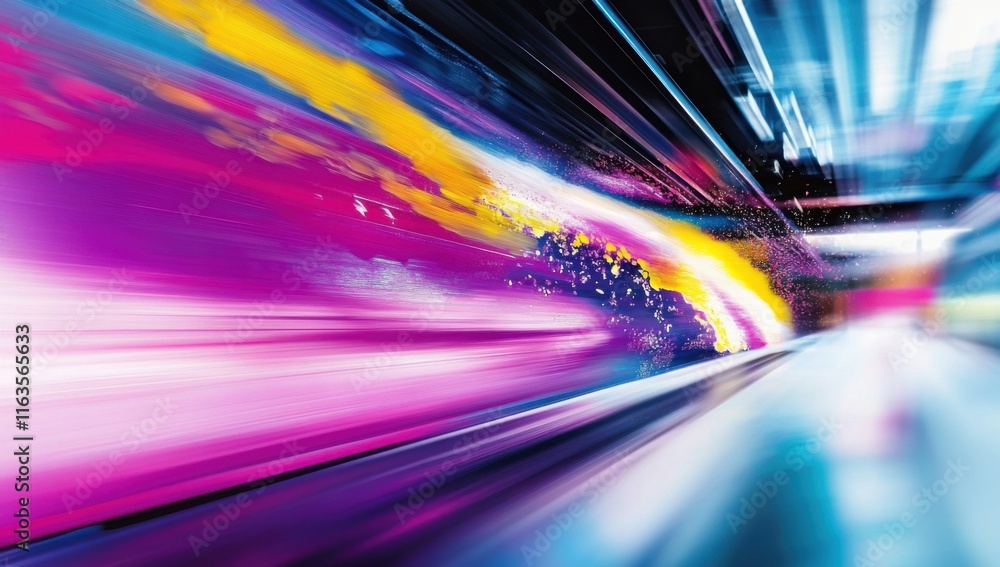 Poster vibrant speed: abstract motion blur of colorful lights in dynamic tunnel