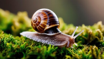 Snail moving on moss nature photography close-up tranquil environment
