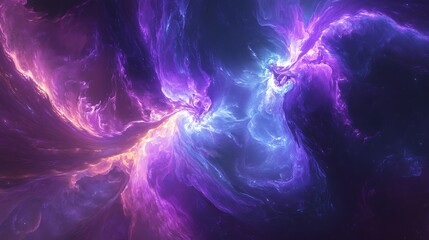 Deep shades of purple and blue merging into one another with glowing fractal patterns that evoke the feeling of a cosmic nebula.