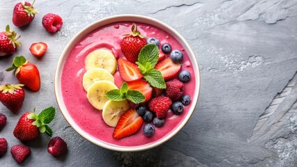 Delicious Berry and Banana Smoothie Bowl with Fresh Fruit Garnish
