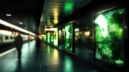 Fototapeta premium Futuristic Subway Station with Holographic Ads