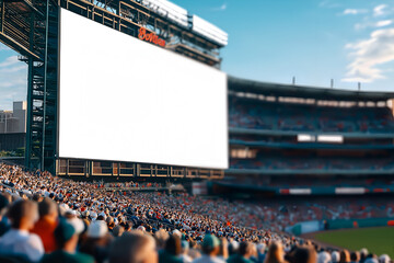 Mock up of a blank billboard on a stadium scoreboard during a sports event. Promotion information for marketing announcements and details