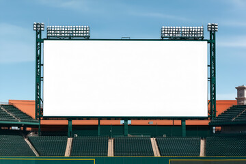 Mock up of a blank billboard on a stadium scoreboard during a sports event. Promotion information for marketing announcements and details