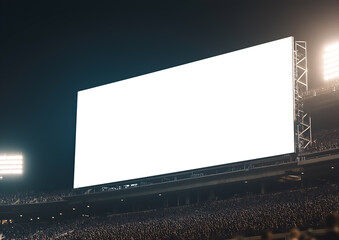 Mock up of a blank billboard on a stadium scoreboard during a sports event. Promotion information for marketing announcements and details