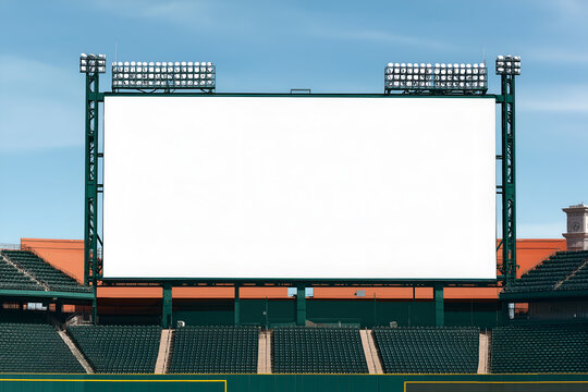 Mock up of a blank billboard on a stadium scoreboard during a sports event. Promotion information for marketing announcements and details