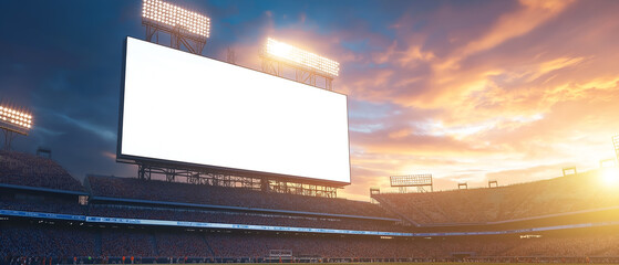 Mock up of a blank billboard on a stadium scoreboard during a sports event. Promotion information for marketing announcements and details