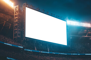 Mock up of a blank billboard on a stadium scoreboard during a sports event. Promotion information for marketing announcements and details