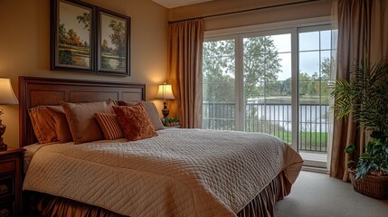 Bedroom showcases a comfortable queensized bed