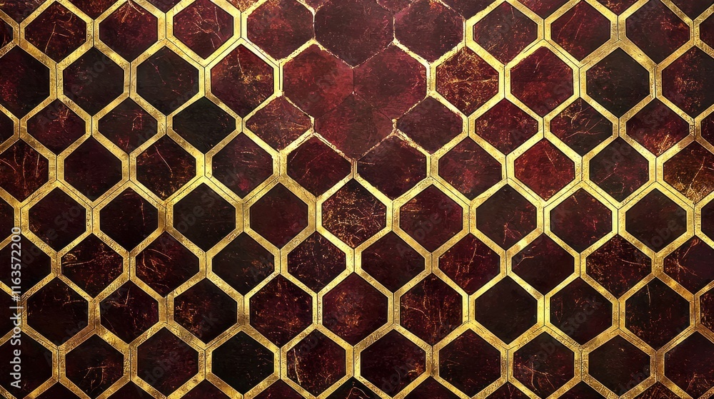 Poster abstract hexagonal pattern gold maroon design