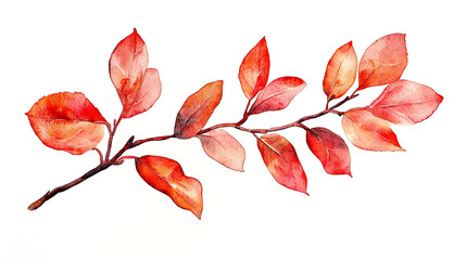 Watercolor painting of a stylish leaf branch on white background